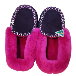 Black Hot Pink Sheepskin Moccasin Slippers Top