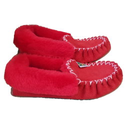 Red Sheepskin Moccasin Slippers side