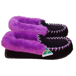 Black Purple Sheepskin Moccasin Slippers side