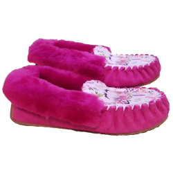 Hot Pink Unicorn Sheepskin Moccasin Slippers side
