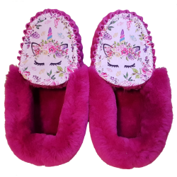 Hot Pink Unicorn Sheepskin Moccasin Slippers top
