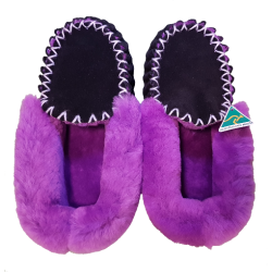 Black Purple Sheepskin Moccasin Slippers top
