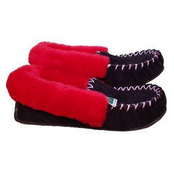 Black Red Sheepskin Moccasin Slippers side