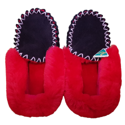 Black Red Sheepskin Moccasin Slippers top