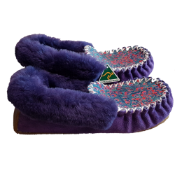 Red Eyed Peacock Sheepskin Moccasin Slippers side