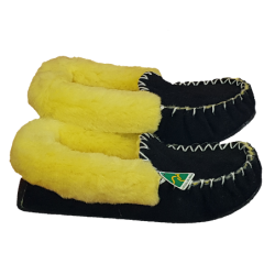 Black and Yellow shoes - Sheepskin Moccasin Slippers side
