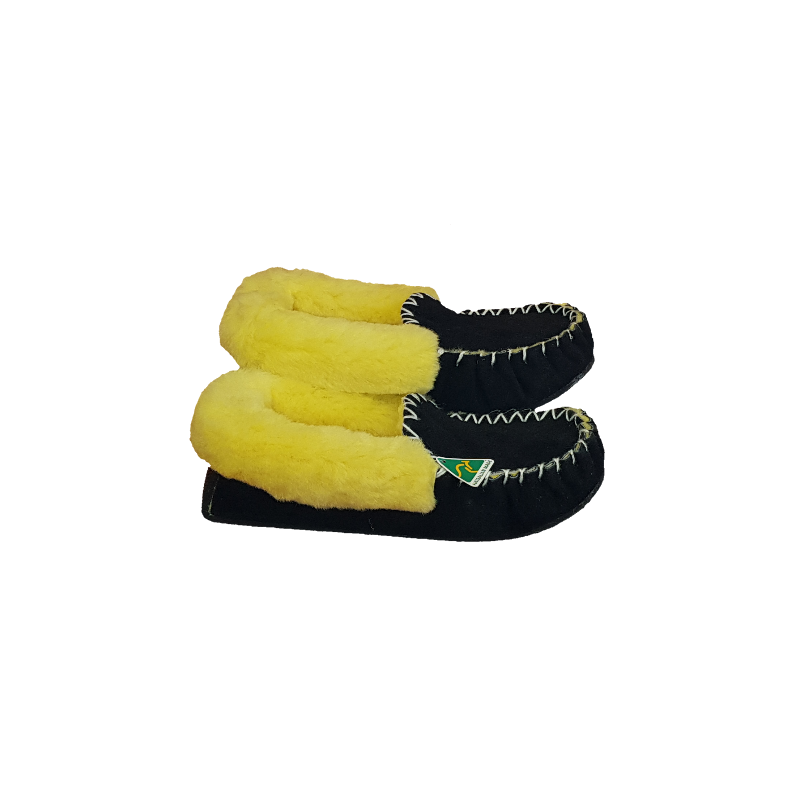 Black and Yellow shoes - Sheepskin Moccasin Slippers side