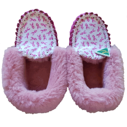 Pink Ribbon Fundraiser Sheepskin Moccasin Slippers top