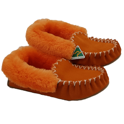 Orange Sheepskin Moccasin Slippers side