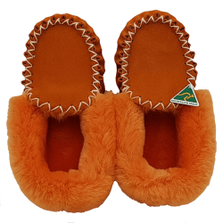 Orange Sheepskin Moccasin Slippers top