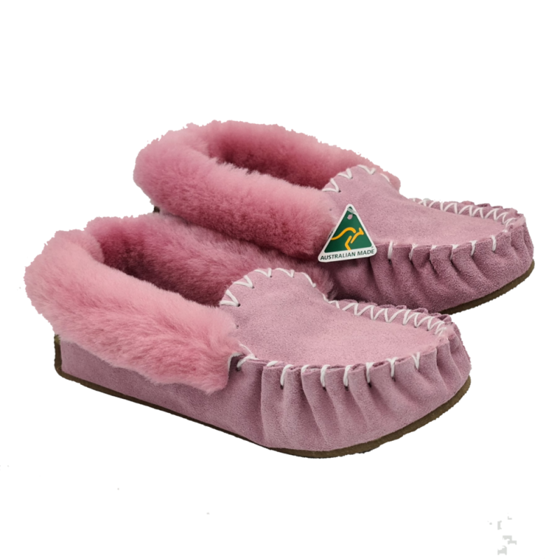 Dusty Pink Moccasin Slippers side
