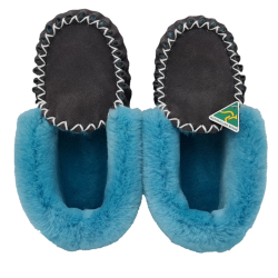 Charcoal Blue Sheepskin Moccasin Slippers top