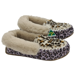 Jungle Cat Leopard Sheepskin Moccasin Slippers side