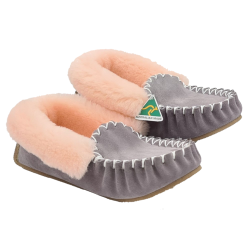 Grey Pink Moccasin Slippers side
