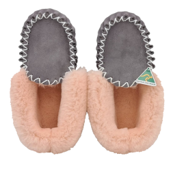Grey Pink Moccasin Slippers top