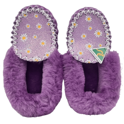 Purple Glow Flower Sheepskin Moccasin Slippers top