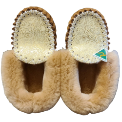 Gold Embossed Sheepskin Moccasin Slippers top